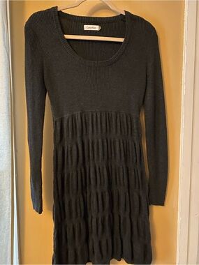 Calvin Klein Long Sleeve Ribbed Knit Dress in Charcoal